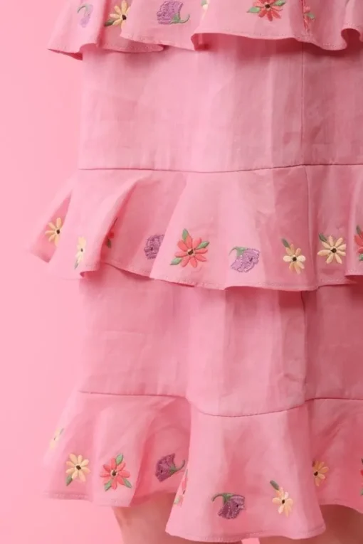 Honey Salon Embroidered Floral Linen Skirt