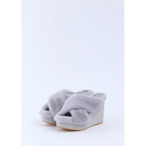 Honey Salon Fur Cross Wedge Sandals