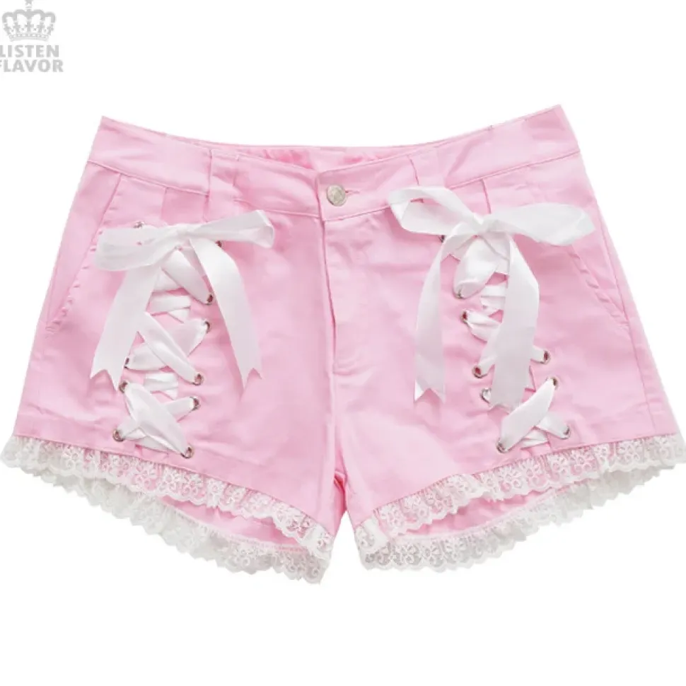 LISTEN FLAVOR Angelic Lace-up Ribbon Shorts