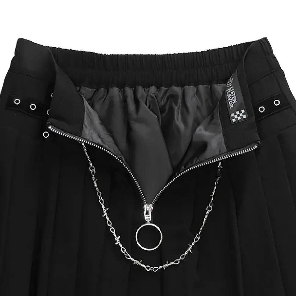 LISTEN FLAVOR Barbed Wire Chain Pleated Skirt