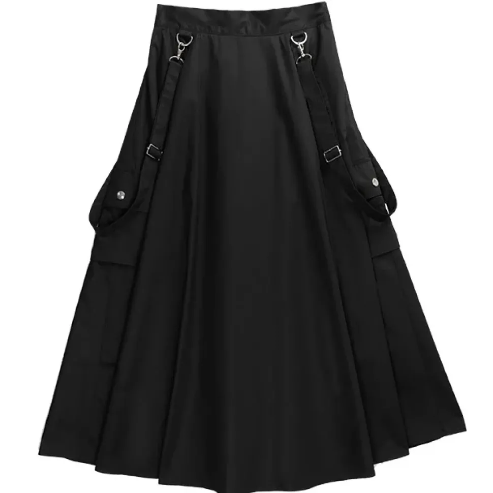 LISTEN FLAVOR Black Cargo Long Skirt