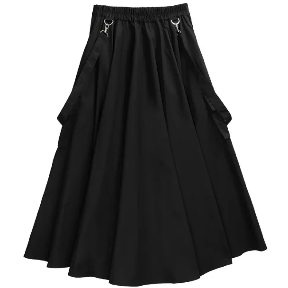 LISTEN FLAVOR Black Cargo Long Skirt