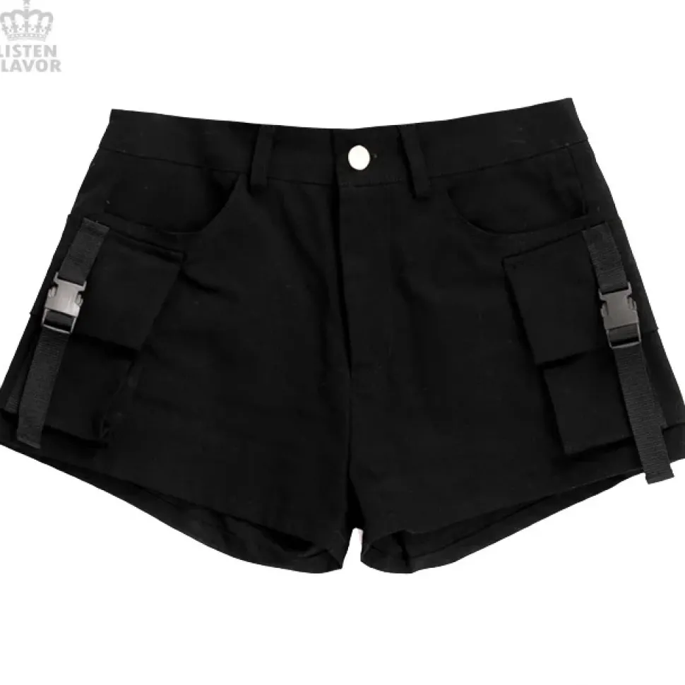 LISTEN FLAVOR Black Cargo Shorts