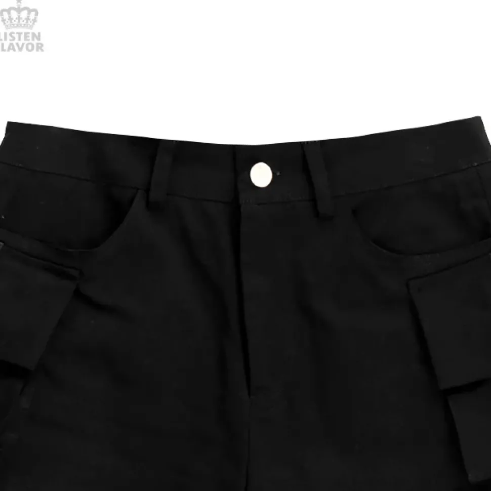 LISTEN FLAVOR Black Cargo Shorts