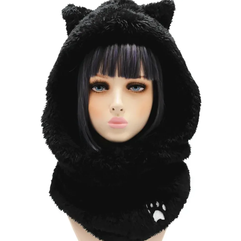 LISTEN FLAVOR Black Cat Ear Cat Paw Boa Neck Warmer