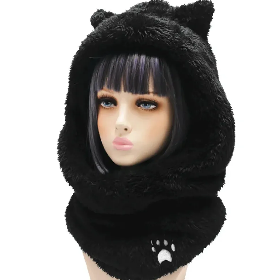 LISTEN FLAVOR Black Cat Ear Cat Paw Boa Neck Warmer