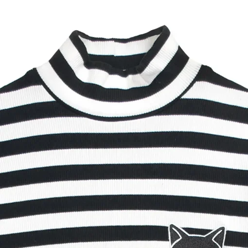 LISTEN FLAVOR Black Cat Studded Ribbed Top