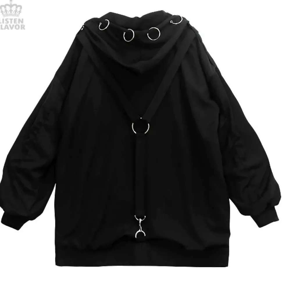LISTEN FLAVOR Black Parachute Hood Blouson w/ Harness Belt