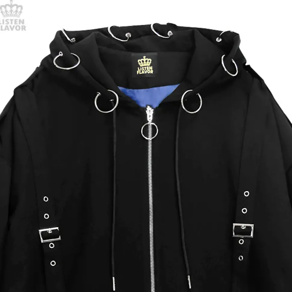 LISTEN FLAVOR Black Parachute Hood Blouson w/ Harness Belt