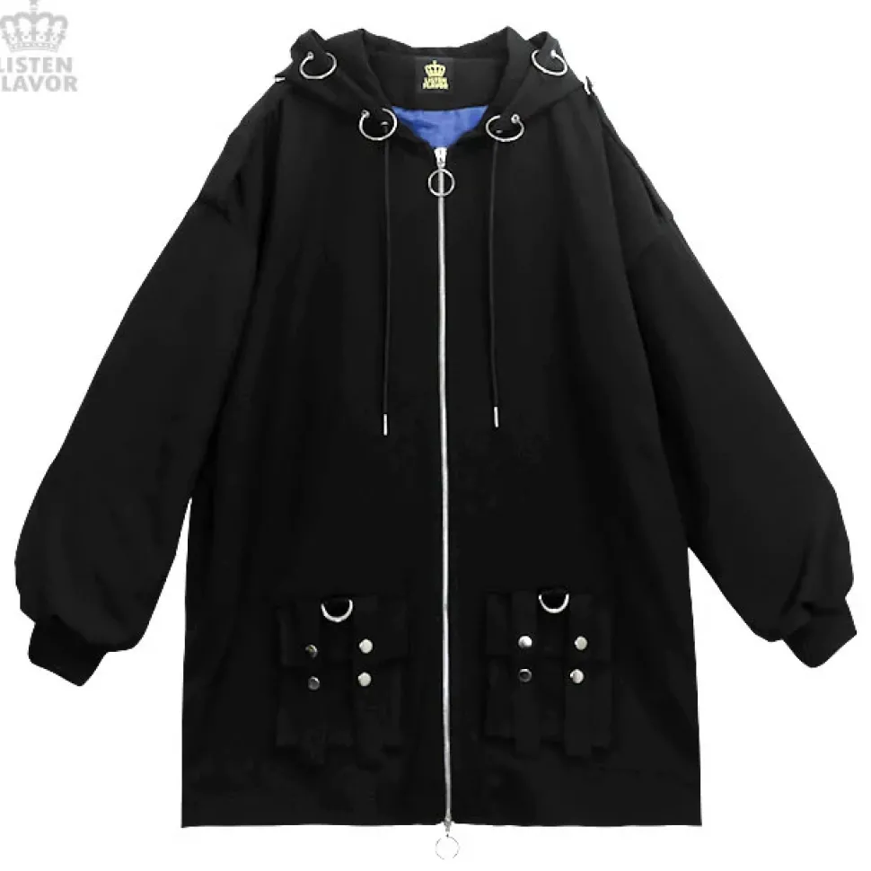 LISTEN FLAVOR Black Parachute Hood Blouson w/ Harness Belt