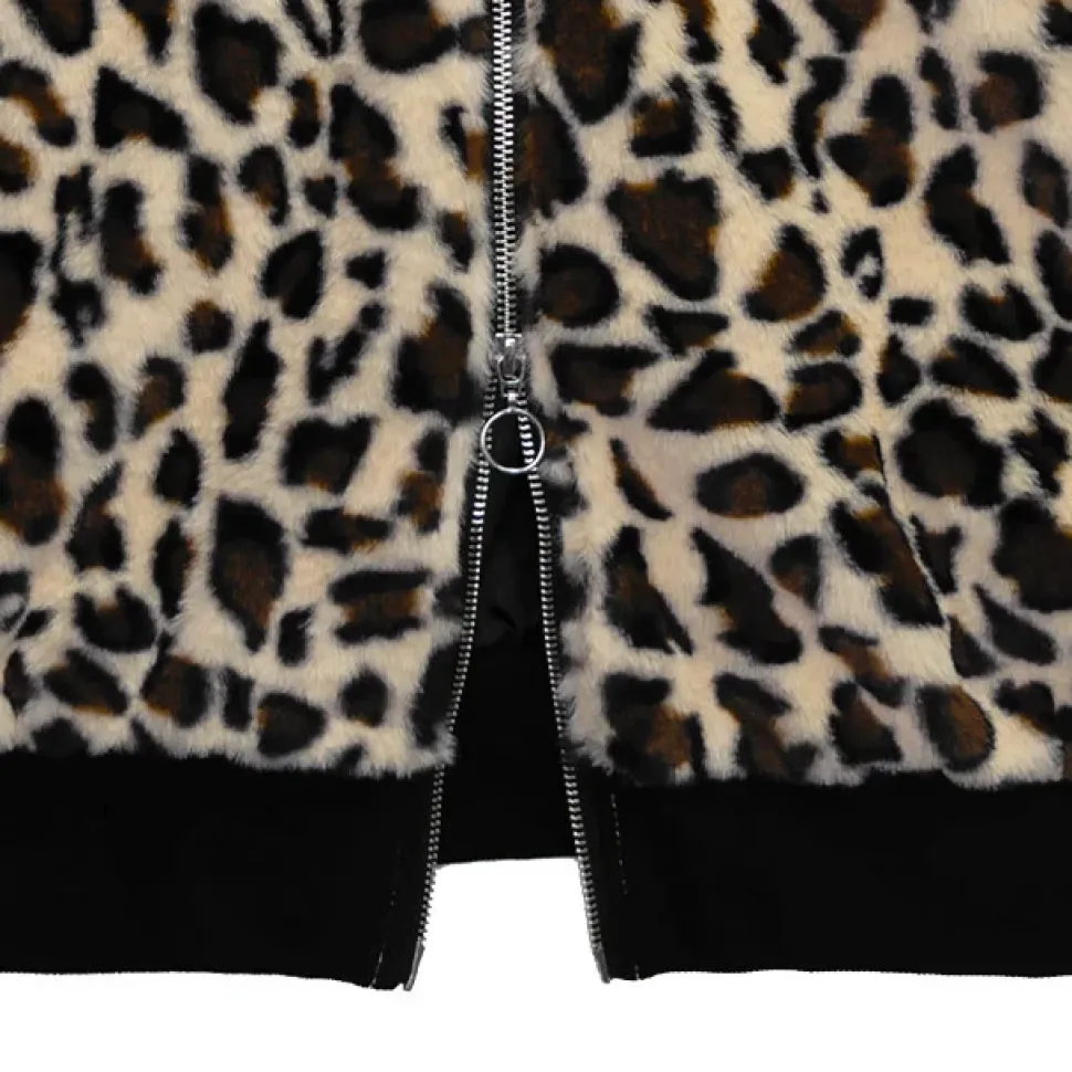 LISTEN FLAVOR Black x Leopard Cat Paw Boa Blouson