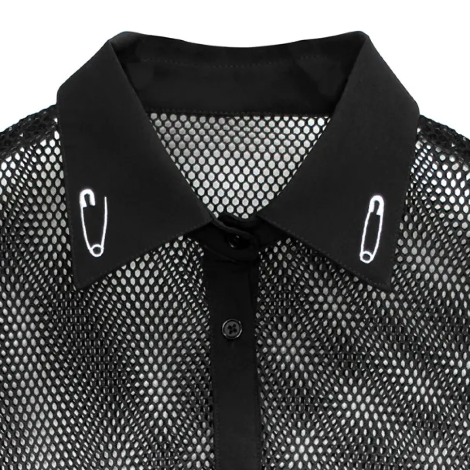 LISTEN FLAVOR Dark Metal Heart Mesh Shirt Black