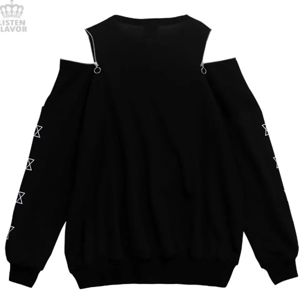 LISTEN FLAVOR Devil Bear Shoulder Zip Big Pullover w/ Straps