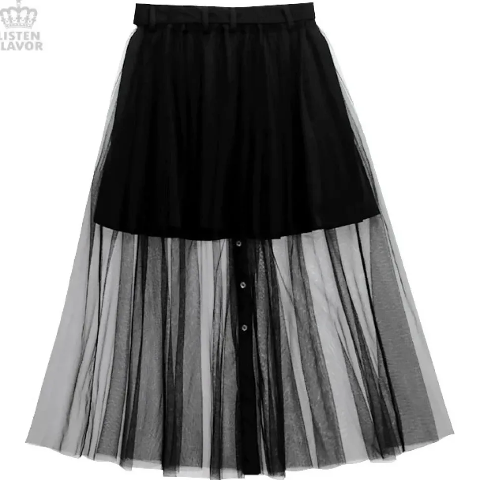 LISTEN FLAVOR Front Snap Tulle Long Skirt