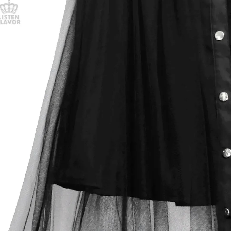 LISTEN FLAVOR Front Snap Tulle Long Skirt