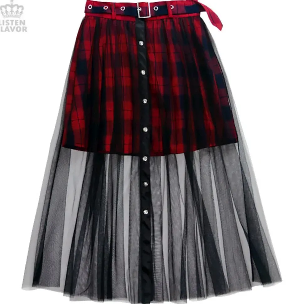 LISTEN FLAVOR Front Snap Tulle Long Skirt
