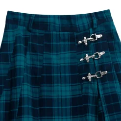 LISTEN FLAVOR Green Plaid Fire Buckle Layered-Style Pleated Skirt