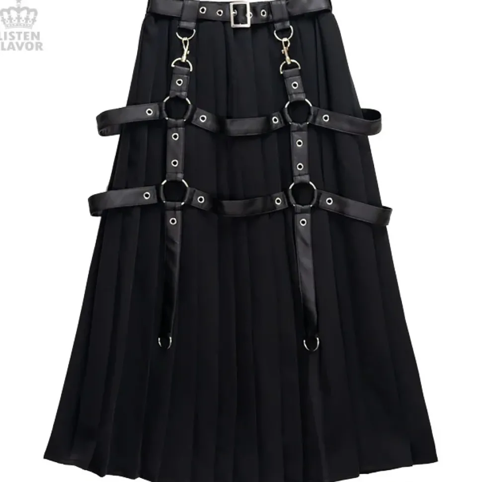 LISTEN FLAVOR Harness Pleated Long Skirt