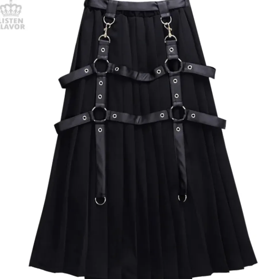 LISTEN FLAVOR Harness Pleated Long Skirt