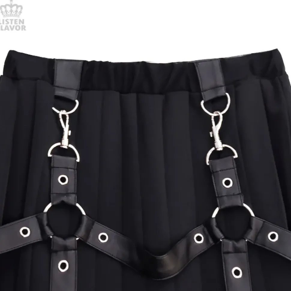 LISTEN FLAVOR Harness Pleated Long Skirt