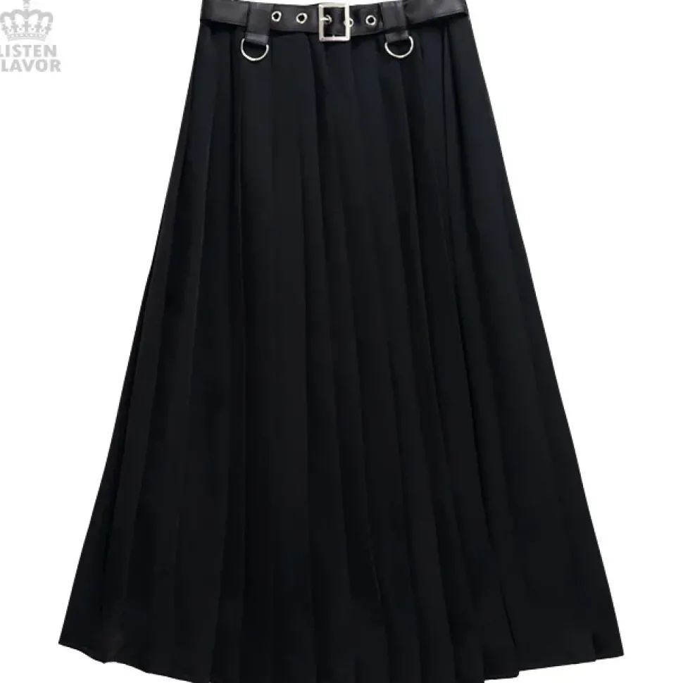LISTEN FLAVOR Harness Pleated Long Skirt