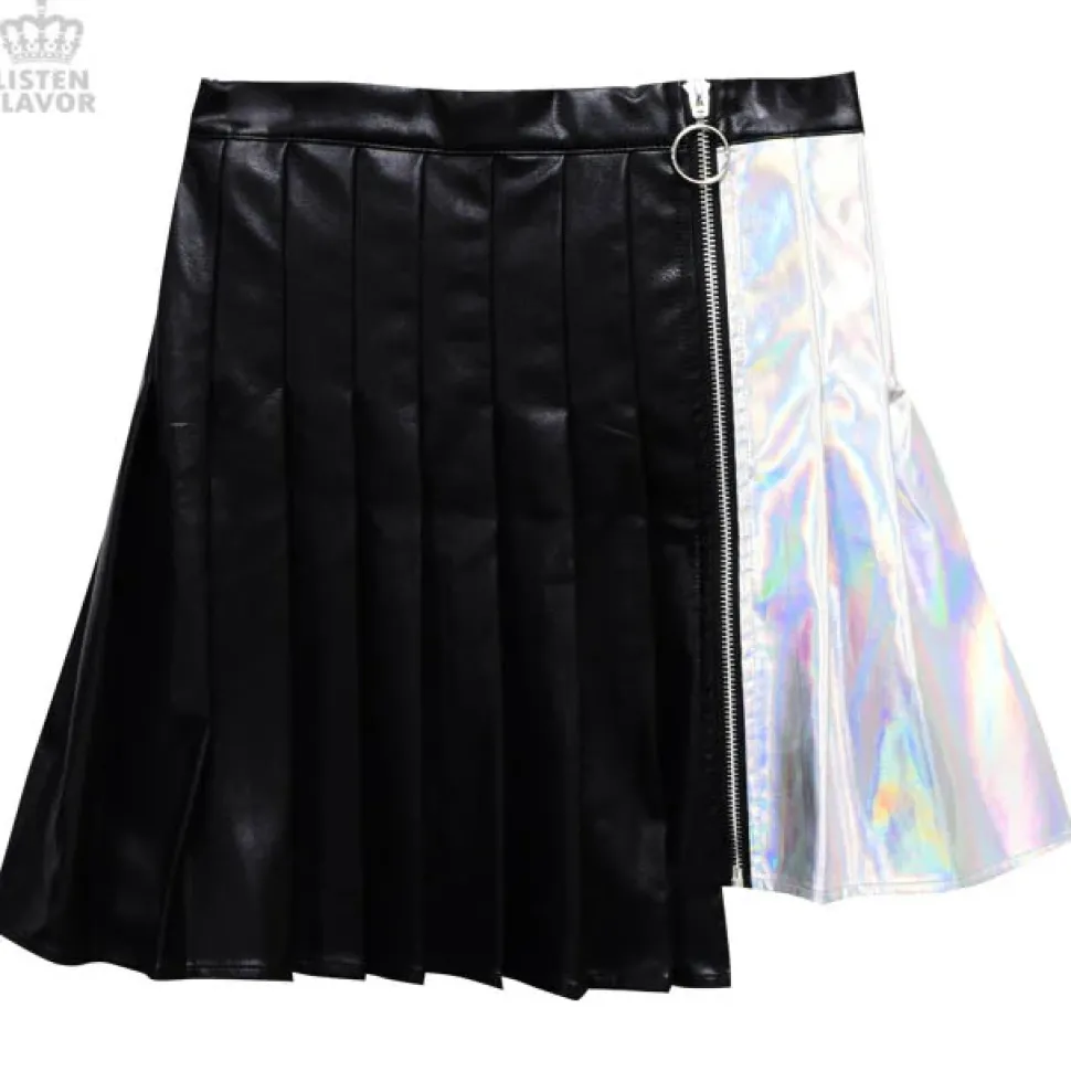 LISTEN FLAVOR Holographic Two-Tone Pleated Skirt