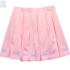 LISTEN FLAVOR Lace-Up Print Two-Tone Pleated Skirt