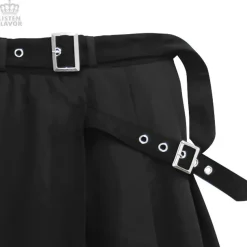 LISTEN FLAVOR Layered Style Asymmetrical Pleated Long Skirt w/ Belt