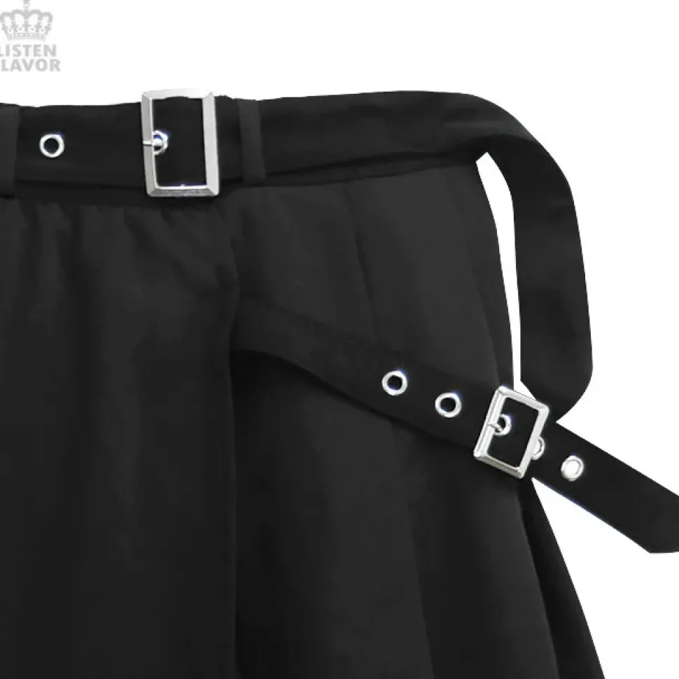 LISTEN FLAVOR Layered Style Asymmetrical Pleated Long Skirt w/ Belt