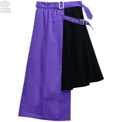 LISTEN FLAVOR Layered Style Asymmetrical Pleated Long Skirt w/ Belt