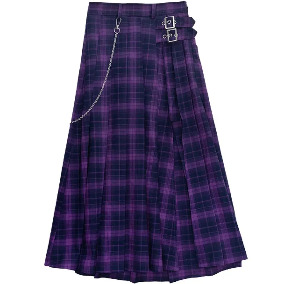 LISTEN FLAVOR Layered-Style Pleated Skirt w/ Chain