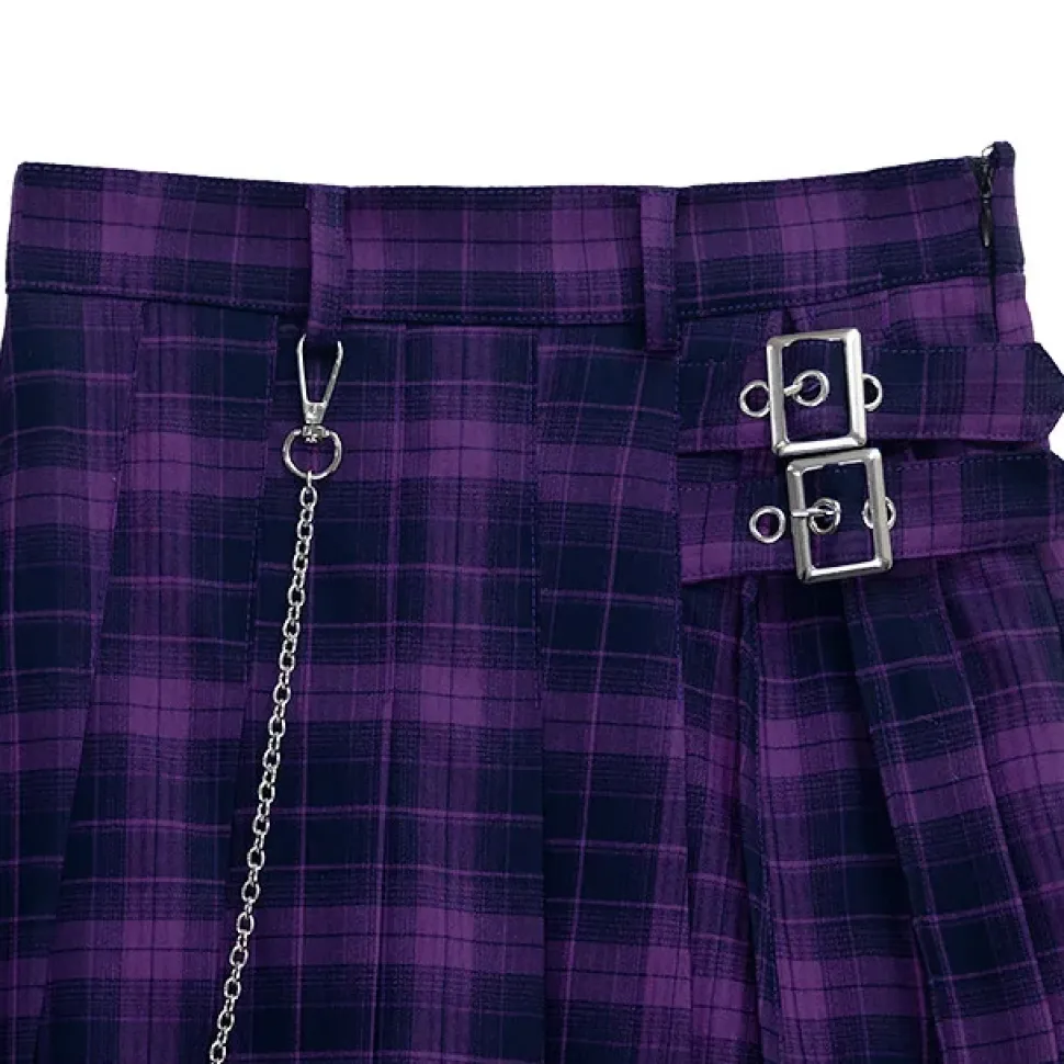 LISTEN FLAVOR Layered-Style Pleated Skirt w/ Chain