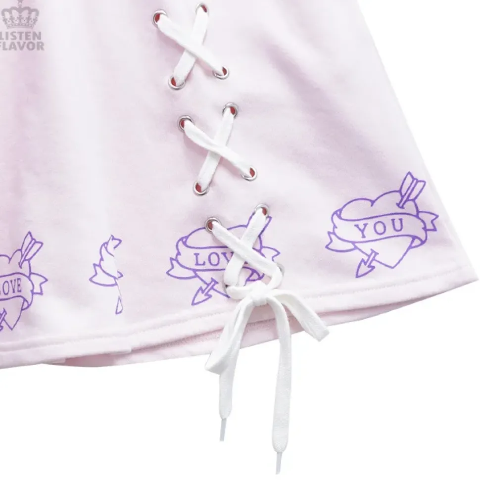 LISTEN FLAVOR Love Heart Lace-Up Circular Skirt
