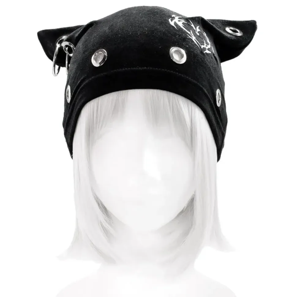 LISTEN FLAVOR Metal Heart Nekomimi Velour Cap Black