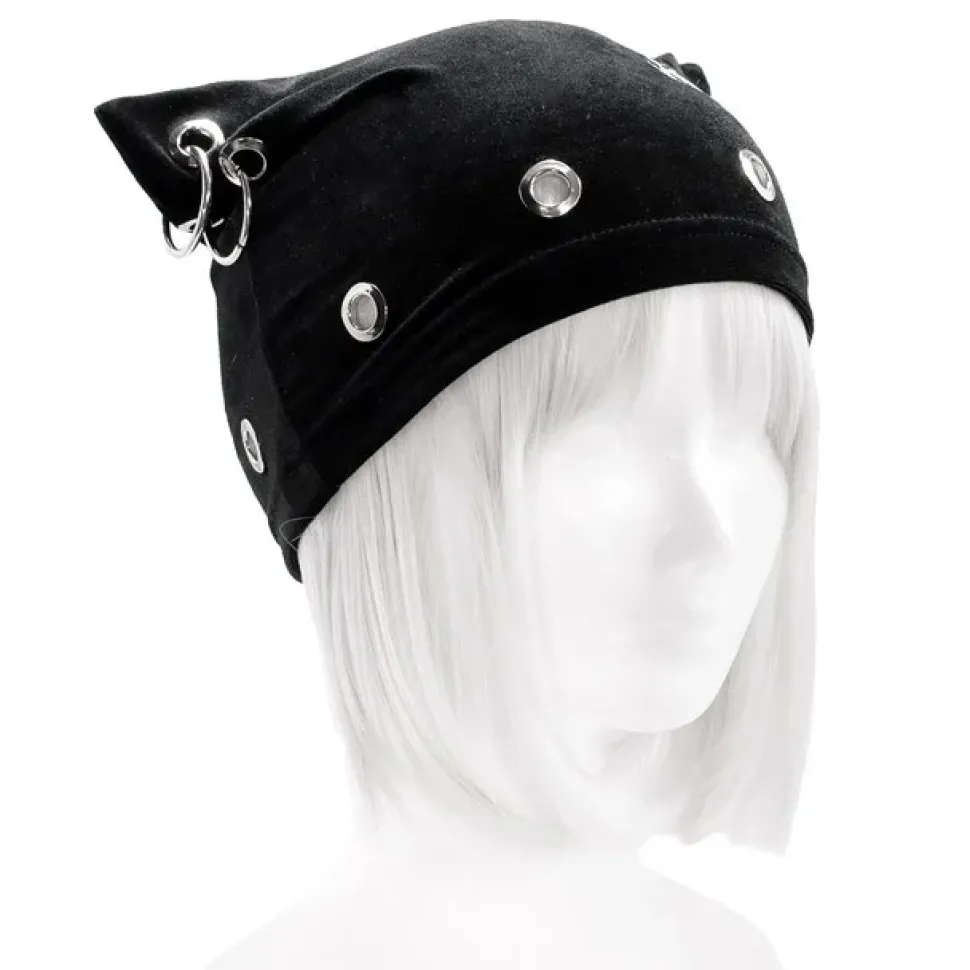 LISTEN FLAVOR Metal Heart Nekomimi Velour Cap Black