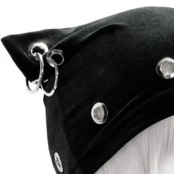 LISTEN FLAVOR Metal Heart Nekomimi Velour Cap Black