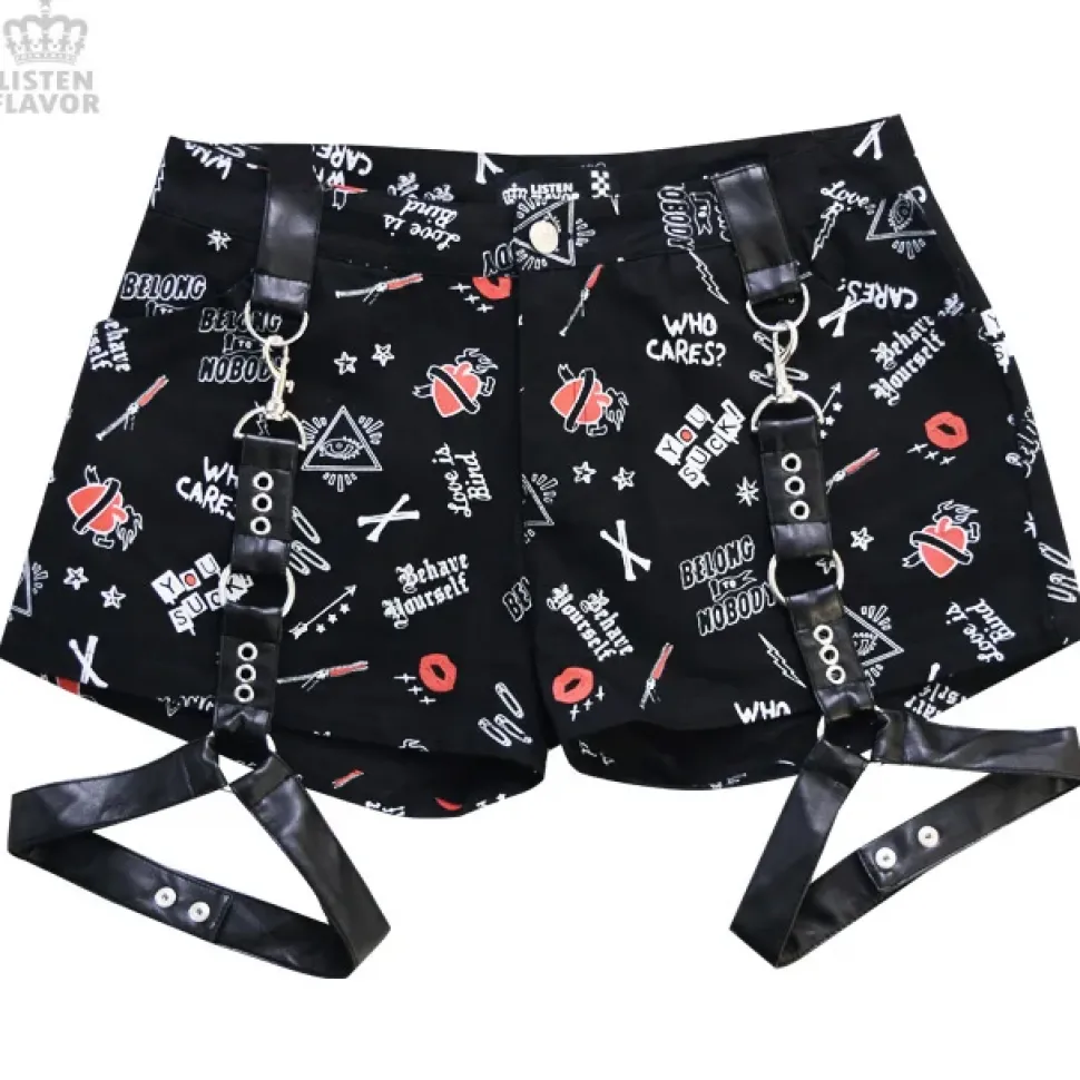 LISTEN FLAVOR Patterned Shorts w/ Garter Belt