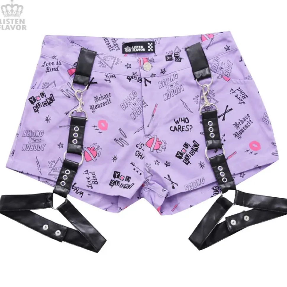 LISTEN FLAVOR Patterned Shorts w/ Garter Belt