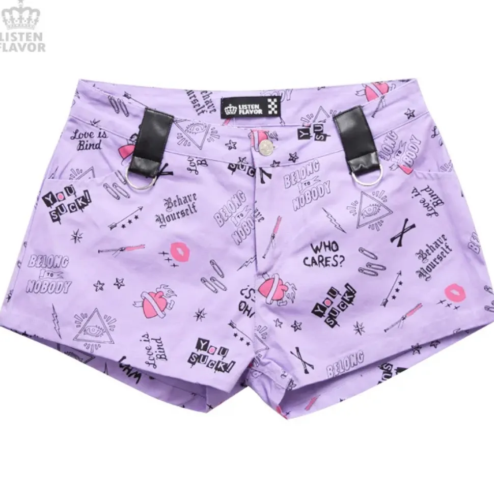 LISTEN FLAVOR Patterned Shorts w/ Garter Belt