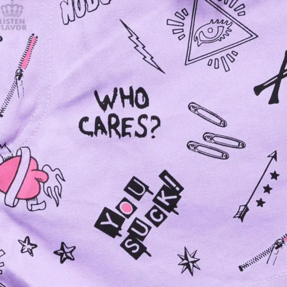 LISTEN FLAVOR Patterned Shorts w/ Garter Belt