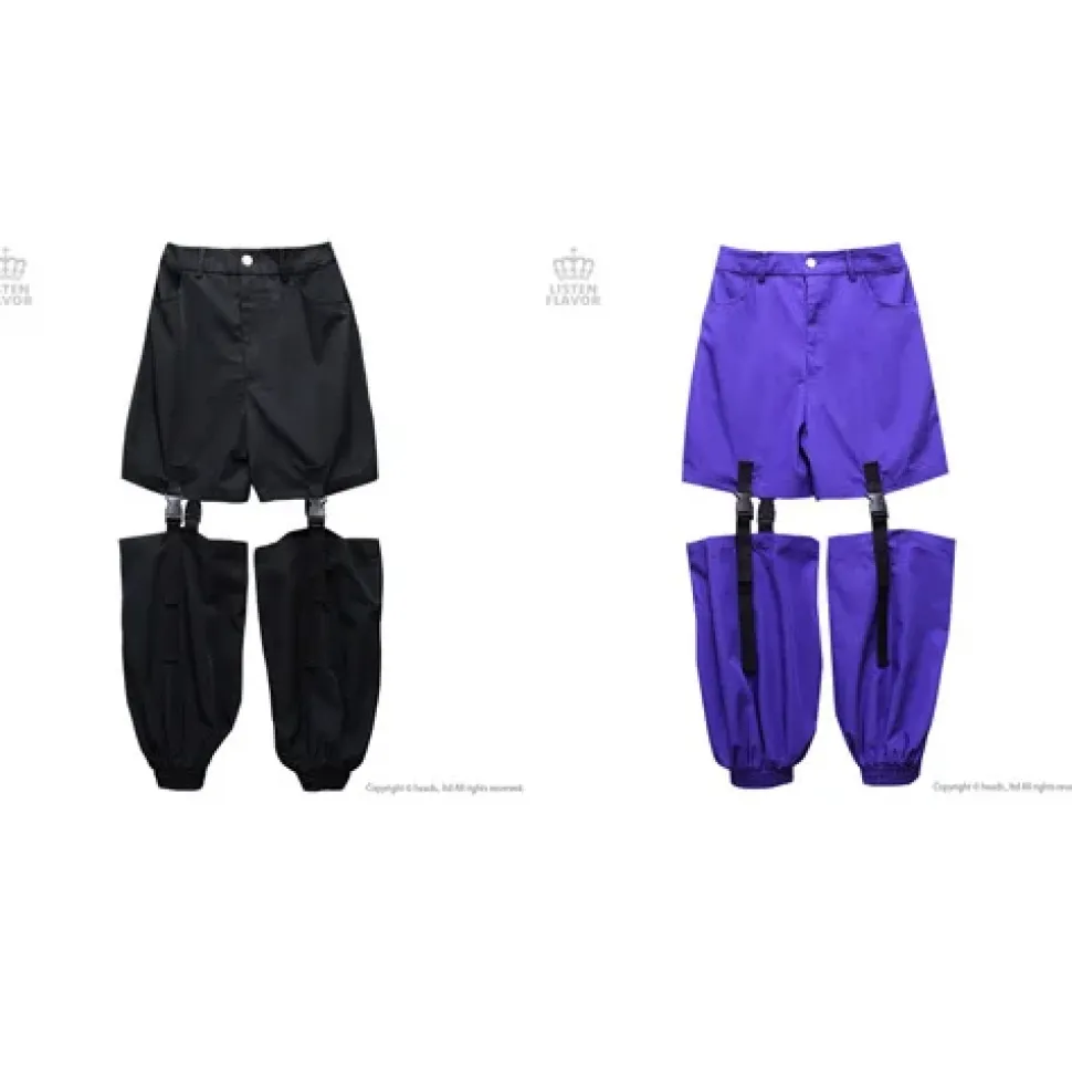 LISTEN FLAVOR Plastic Buckle Hollowed Out Detachable Pants