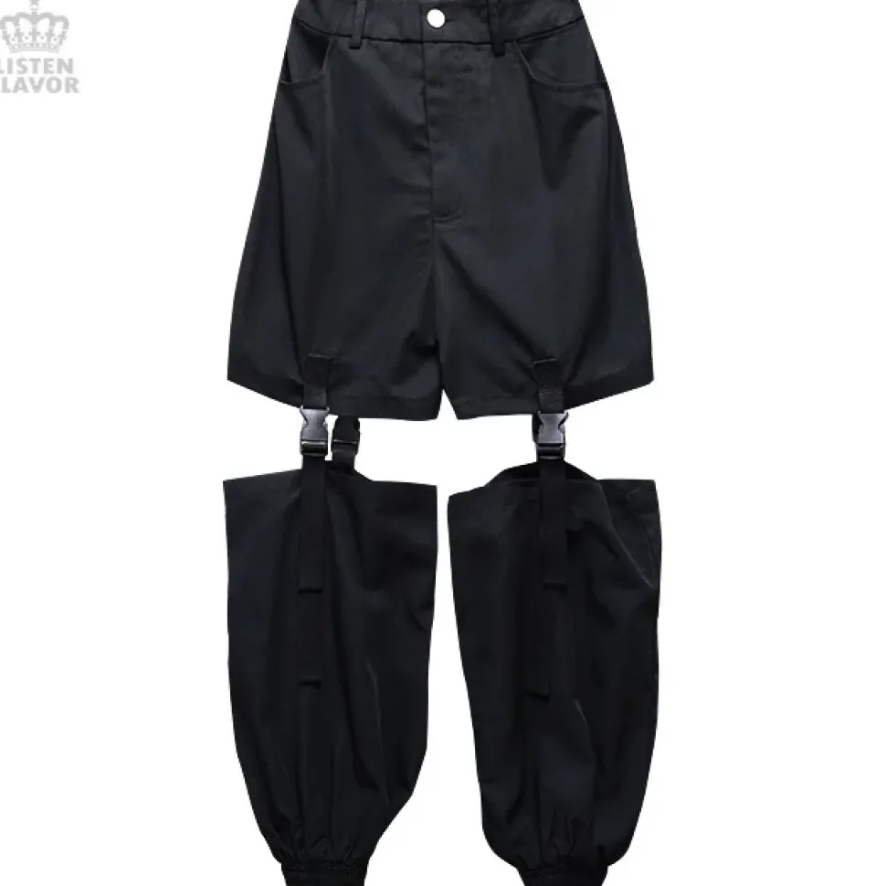 LISTEN FLAVOR Plastic Buckle Hollowed Out Detachable Pants