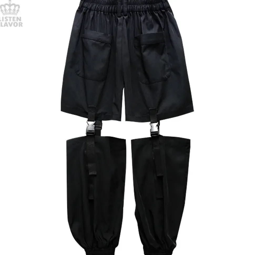 LISTEN FLAVOR Plastic Buckle Hollowed Out Detachable Pants