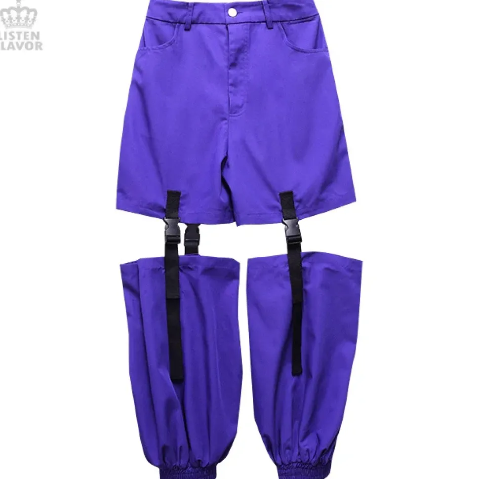 LISTEN FLAVOR Plastic Buckle Hollowed Out Detachable Pants