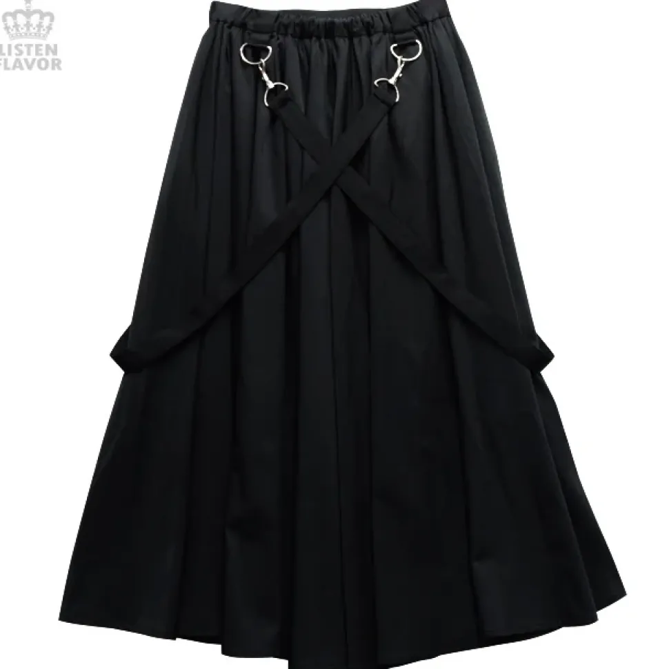 LISTEN FLAVOR Pleated Maxi Skirt w/ Shoulder Straps