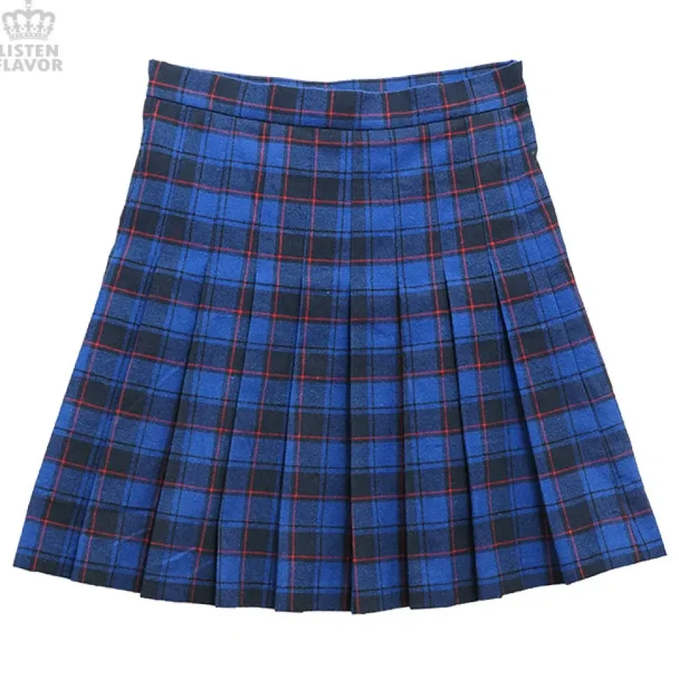 LISTEN FLAVOR Pleated Plaid Skirt w/ Side Belts