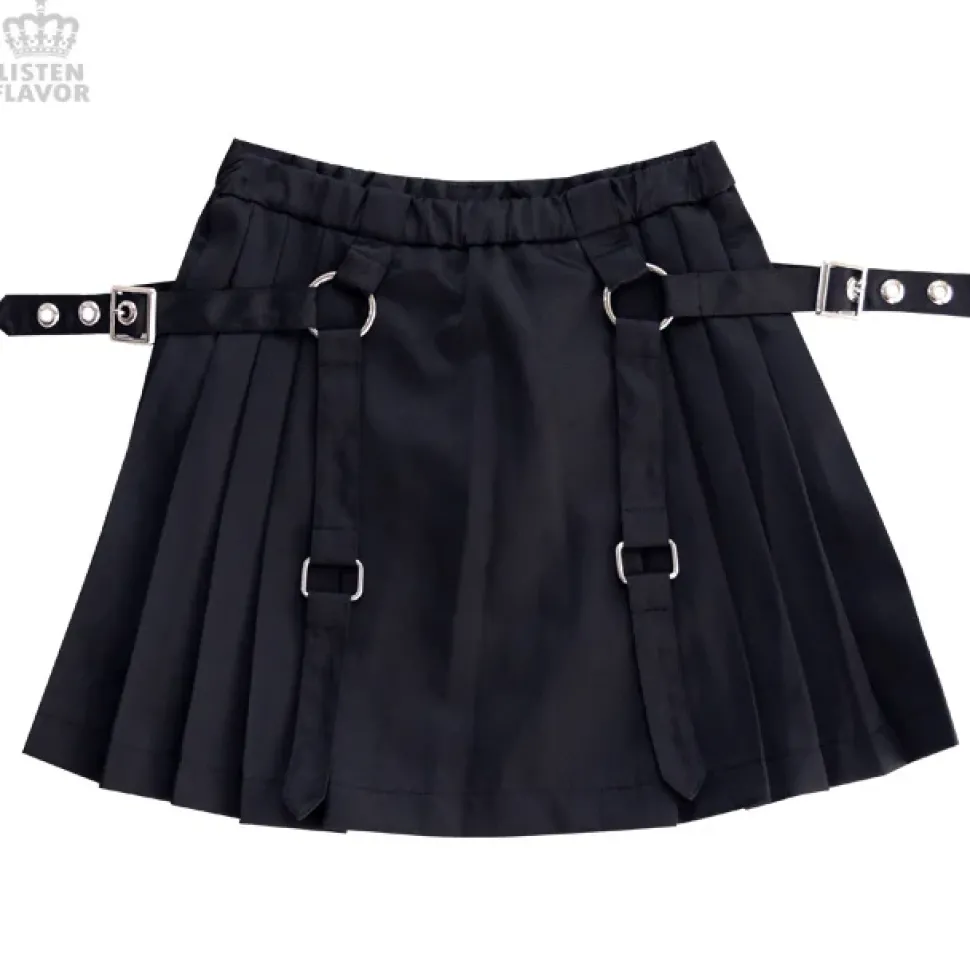 LISTEN FLAVOR Pleated Skirt w/ Side Belts