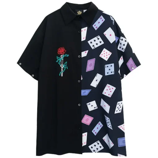 LISTEN FLAVOR Rose & Playing Cards 2-Way Shirt