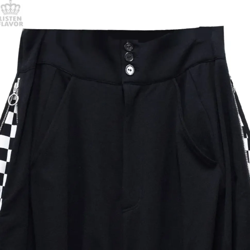 LISTEN FLAVOR Side Zip Checkered Super Wide Pants
