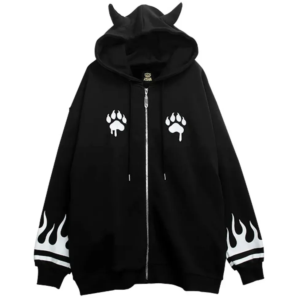 LISTEN FLAVOR Tiger and Fire Horn Pad Zip Hoodie
